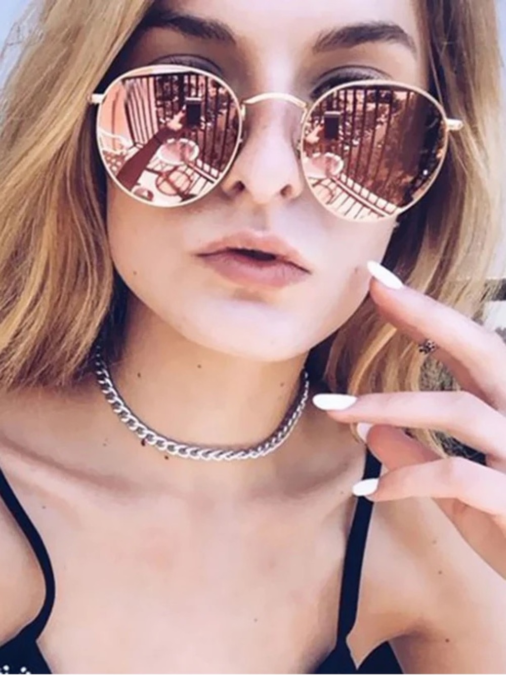 Rose Gold Mirrored Reflective Fashion Sunglasses